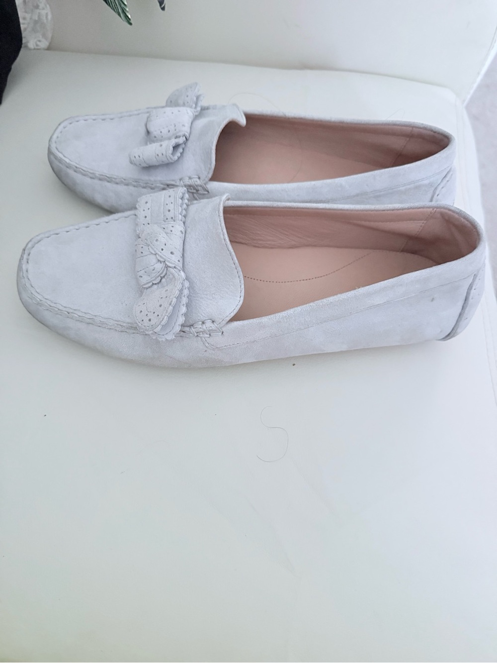 Cole Haan Light Gray Suede Knot Loafers